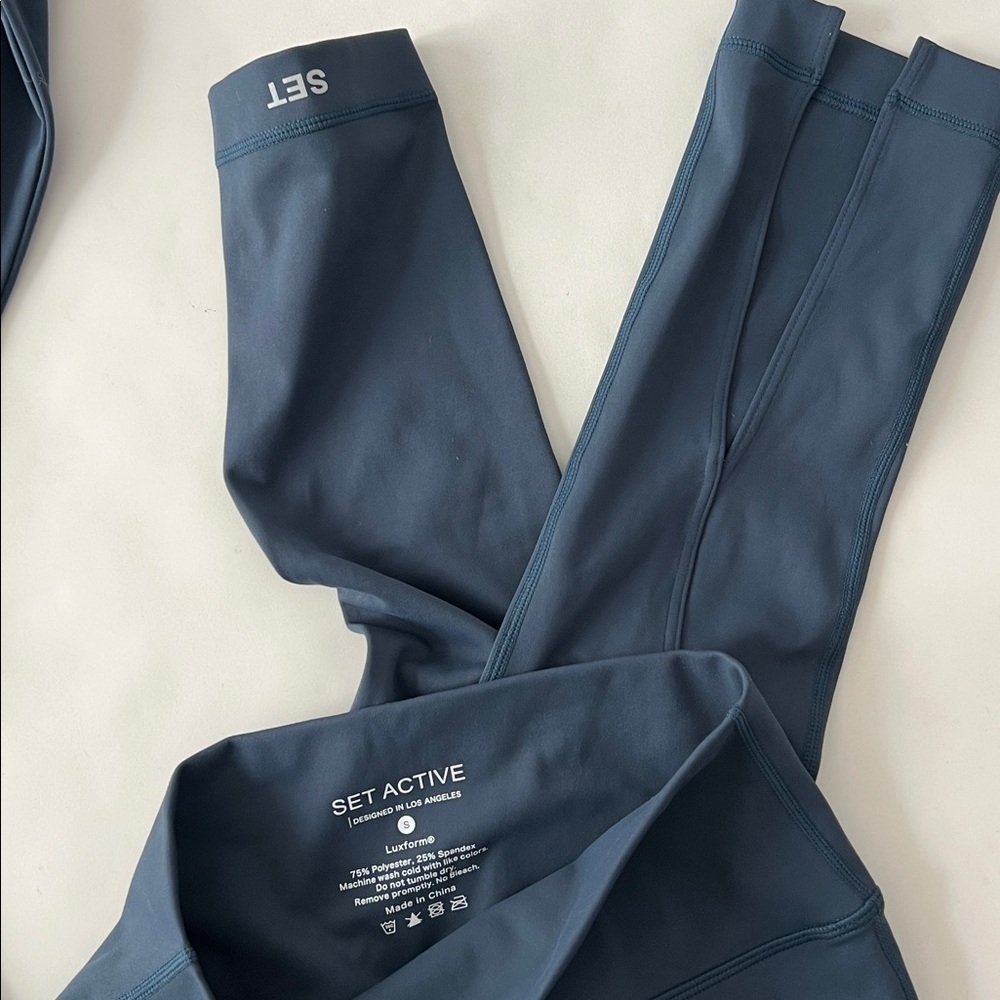 SET Active 2 Piece Luxform Workout Set - Longsleeve Bra & Leggings River Blue S - Picture 10 of 10